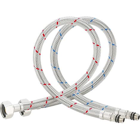 2 pcs (1/2 60cm) Tuyau de Rechange pour Robinetterie de Cuisine Flexible Sanitaire Inox Tuyau Tressé en Acier Inoxydable d'Arrivée d'eau Double en Acier Inoxydable Flexible sanitaire intérieur (1/5)