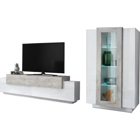 Parete Attrezzata Isaia, Modulabile, 7 Ripiani Made in Italy, 45x280x120h cm Bianco Lucido