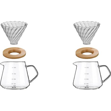 2 tasses à filtre à café avec support en bois, 600 ml, pour cafetière manuelle, accessoires pour cafetière. (1/5)
