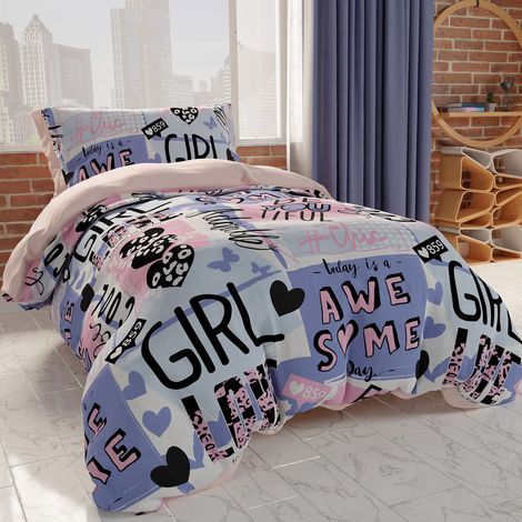 Parure de lit 1 Place et demie 200 x 200 cm (1 taie d'oreiller 80 x 50 cm Incluse), Housse de Couette en Microfibre pour Chambre d'enfant et Fille, Impression numérique (1/3)