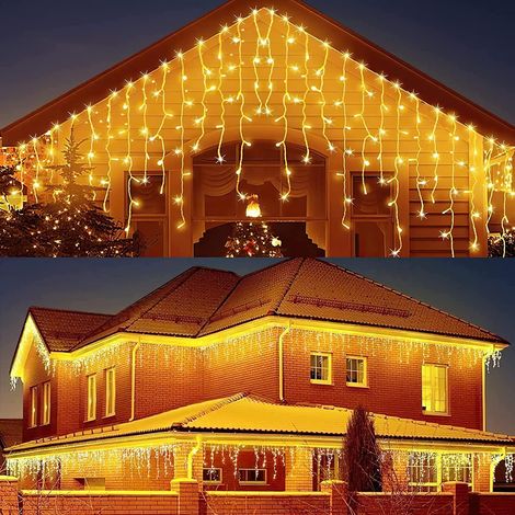 Guirlande Lumineuse En Rideau LED - 4 M x 0,6 M - 144 LED Blanc Chaud - Étanche IP44 - 8 Modes Avec Mémoire - Pour Intérieur Et Extérieur - 1 Pièce (1/5)