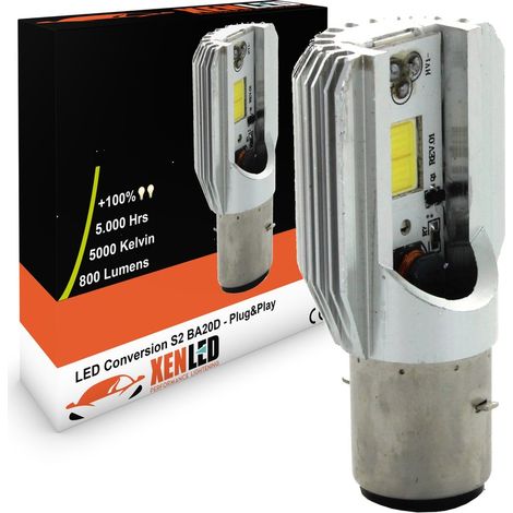 Ampoule Bi-LED S2 BA20D M2S - 9-12Vdc - 5000K - 800lms - XENLED - 50W d'éclairage - H6 (1/5)