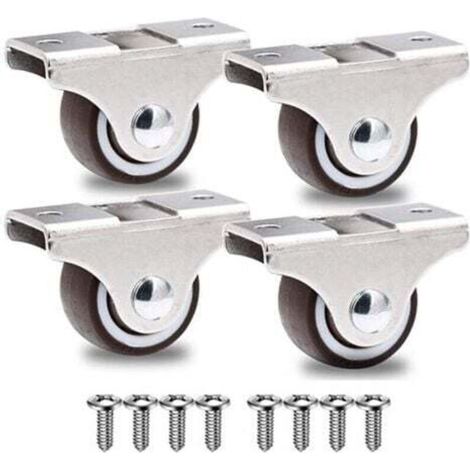 Lot de 4 Mini Roulette Fixe sans Frein pour Meubles - Roulette de 25mm pour Charge Lourde Jusqu'à 40kg + 8 Vis - Argentées (1/4)