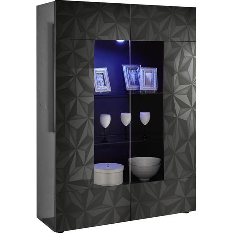 Mobile Vetrina 2 Ante 120x42x166 cm in Legno TFT Praga Nero Lucido (1/5)