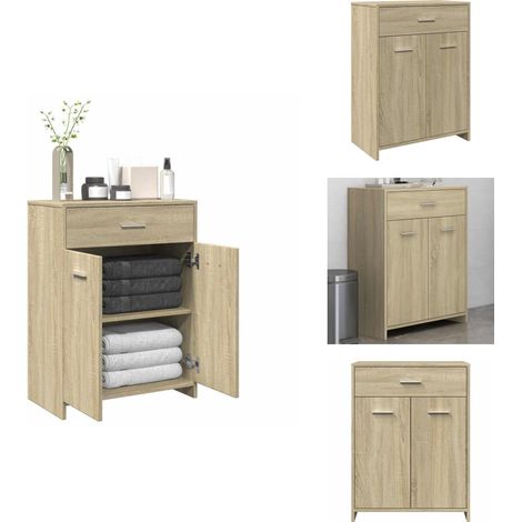 Armoire de salle de bain Chêne sonoma 60x33x80 cm Aggloméré - Armoire De Salle De Bain - Armoires De Salle De Bain - Armoire De Rangement De Salle De Bain - Armoire De Rangement De Toilettes (1/5)