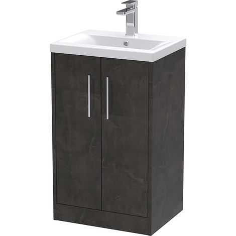Hudson Reed Juno Floor Standing 2-Door Vanity Unit with Basin 1 500mm Wide - Metallic Slate (1/5)