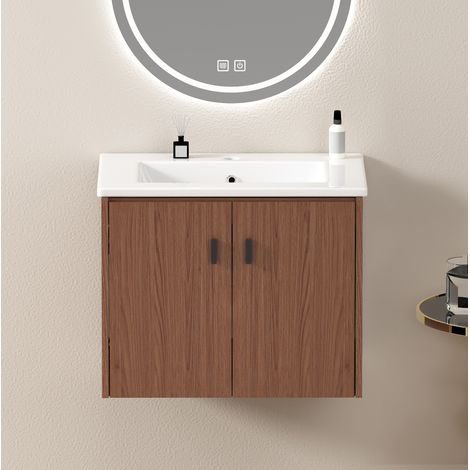 Meuble salle bain 60 cm 2 portes MDF brun rouge OKMYHOME (1/5)