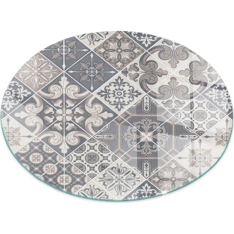 Plaque de protection de sol en verre trempé pour cheminée et poêle à bois pare-feu contre les étincelles Motif mosaïque décoratif Ronde fi 50 cm (1/5)