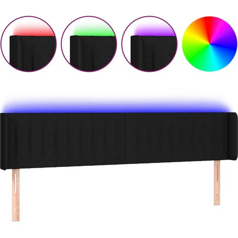Testiera  Testata del letto a LED Nera 203x16x78/88 cm in Tessuto (1/4)