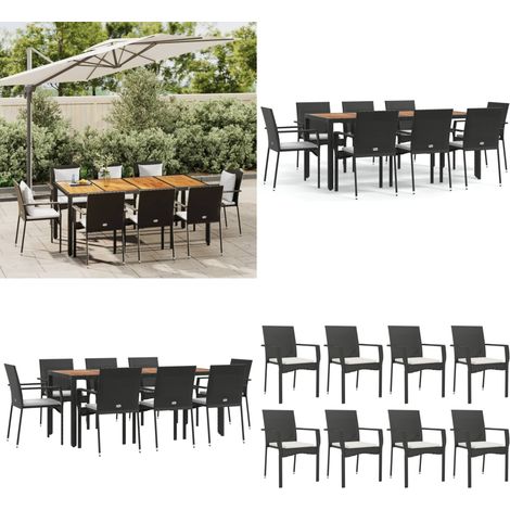 9-tlg. Garten-Essgruppe mit Kissen Schwarz Poly Rattan - Gartenessgruppe - Gartenmöbel (1/5)