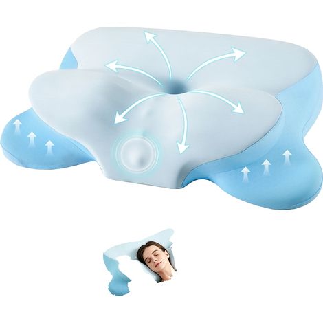 Coussin de soutien cervical, design ergonomique, hauteur réglable, BLEU CIEL (1/2)