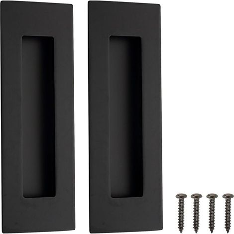 Lot de 2 poignées de porte coulissantes encastrées en acier inoxydable, poignées de porte affleurantes de 150 mm, quincaillerie pour porte escamotable, porte de placard, porte de grange (noir mat) (1/5)