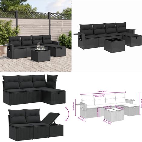 6-tlg. Garten-Sofagarnitur mit Kissen Schwarz Poly Rattan - Gartenmöbel - Outdoor-Möbel - Rattanmöbel - Esstischgarnituren - Lounge Set - Home & Living (1/5)