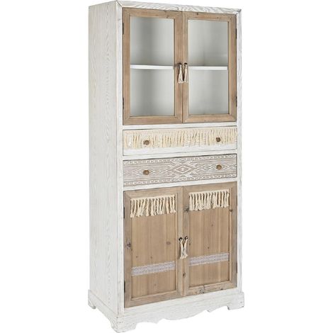 Pegane – Vaisselier en bois d'épicéa blanc – Vitrine avec 2 tiroirs et 2 portes vitrées – Longueur 80 x Profondeur 42 x Hauteur 180 cm