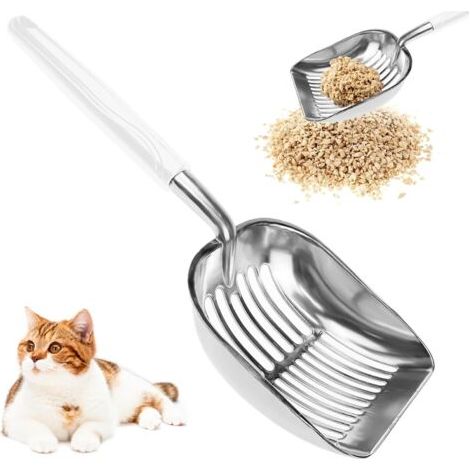 Pelle à Litière pour Chat, Pelle à Sable en Métal, Pelle à Litière à Long Manche, Poignée revêtue de Caoutchouc pour Nettoyer Les bacs à litière pour Chats (1/5)