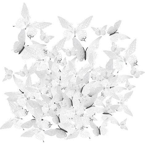 72 pièces autocollants papillons 3D argentés 12cm 10cm 8cm design creux élégant réaliste facile à nettoyer pour décoration murale DIY (1/5)