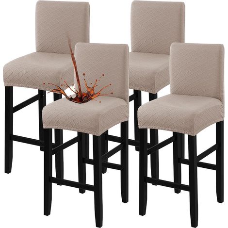 Housses de tabouret de bar imperméables extensibles jacquard, lot de 4, beige (1/5)