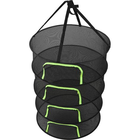 Filet de séchage pliable pour plantes, multicouche, fermeture éclair, diamètre 60 cm, avec sac de rangement, 4 couches (1/5)