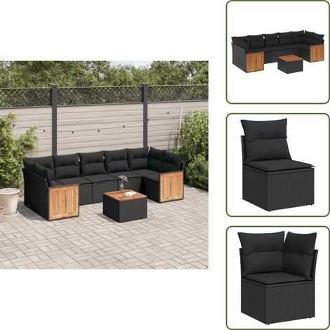 8-tlg. Garten-Sofagarnitur mit Kissen Schwarz Poly Rattan - Gartenmöbel Set - Rattan Möbel - Outdoor Lounge - Esstisch - Sofasatz (1/5)