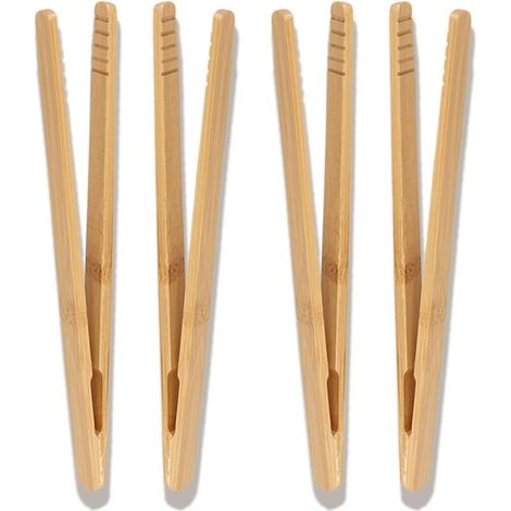Lot de 4 pinces à toast en bambou de 18 cm, pinces à grille-pain en bois avec design antidérapant, pinces réutilisables en bambou pour grille-pain, thé, grille-pain en bois, pinces en bois pour