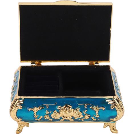 Vintage Jewelry Box Vintage Style Zinc Alloy Glossy Bright Vibrant Colors Scratch Proof Soft Velvet Small Jewelry BoxGold and Blue (1/5)