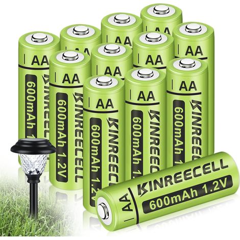 Batteries Rechargeables AA, Batteries solaires Ni-MH Double A à capacité réelle 1,2V préchargées pour Lampes solaires, guirlandes Lumineuses, Lampes solaires de Chemin (Pack de 12) (1/5)