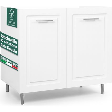Mobile Sottolavello Cucina Componibile Mobiletto Legno Boiserie Bianco 2 Ante