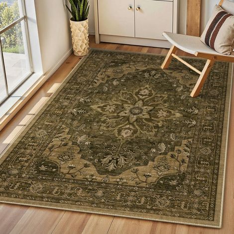Vintage Tapis de Salon 90x150 cm Lavable Marron/Marron Foncé Tapis Salon, Tapis Chambre, Lavable en Machine, Vintage, Boho, Rétro, Antidérapant, Cuisine, Salle à Manger, Douce, OEKO (1/5)
