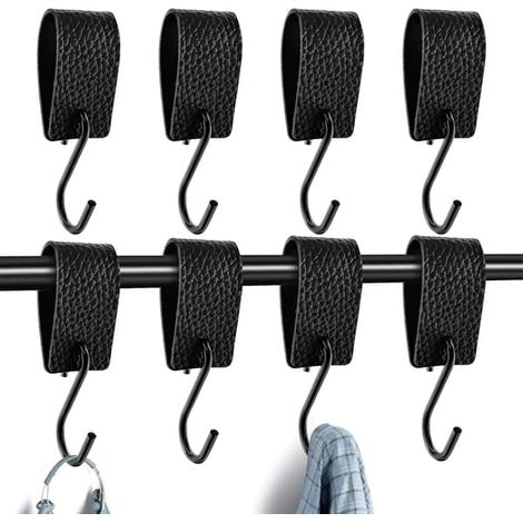 Crochets en S noirs avec boucle en cuir, crochets métalliques pour suspendre les vêtements, crochets pour penderie, crochets en S pour tringle à vêtements, cuisine, salle de bain, chambre, salon (1/5)