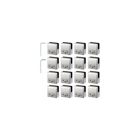 16pcs Pinces à Verre 8-10mm Support Verre dans Pinces en Acier Inoxydable Arrêtez Verre de Forme Carrée 8-10mm avec 2 Clés Hexagonales pour Balustrade d'Escalier