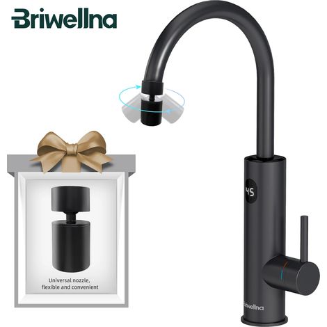 (Noir mat Pro-EU) Robinet chauffant instantané Briwellna 220 V avec adaptateur universel et buse en acier inoxydable (1/5)