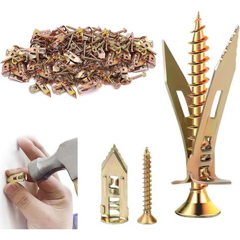 Tasselli autoforanti, kit di viti e tasselli autoforanti per cartongesso, attrezzi per la riparazione di cartongesso umido e fissato per il fissaggio di mobili (100 pezzi, 3+3,5 cm)