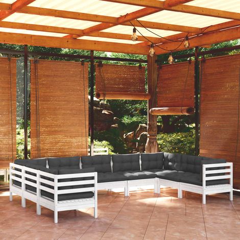 Muebles de jardín 9 pzas con cojines blanco madera de pino vidaXL (1/5)