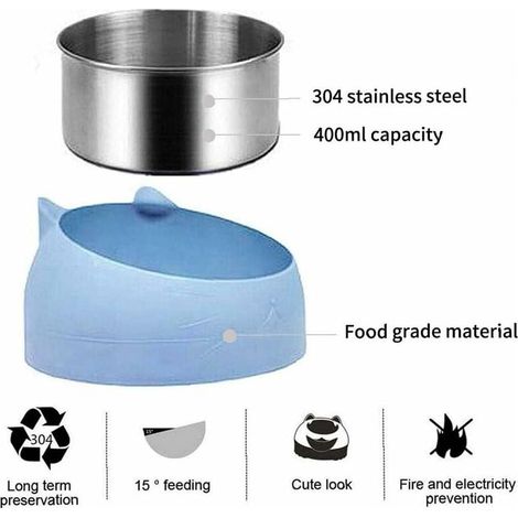Futternapf für Kätzchen und Katzen, schräge Öffnung, Edelstahl, Hunde- und Wassernapf, 15° Neigung, 400 ml, blau (1/5)