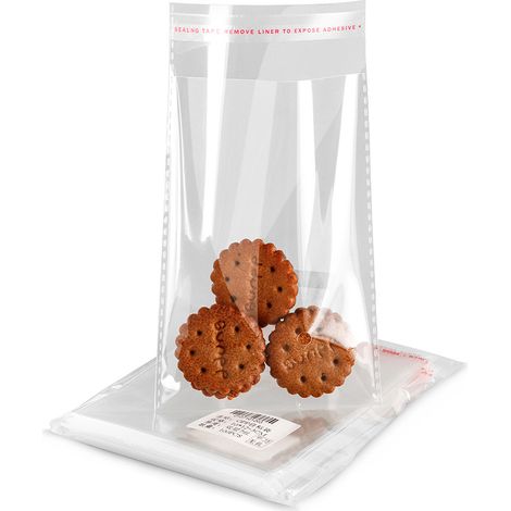 Lot de 500 sachets transparents en cellophane, 6 x 14 cm, sachets à biscuits réutilisables (1/5)