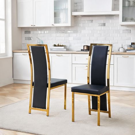 Chaises de salle à manger noires et dorées avec cadre métallique (1/5)