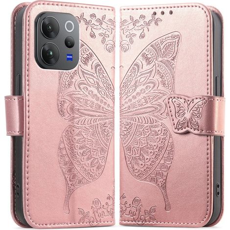 Funda tipo libro para Vivo V70, mariposa, rosa (1/4)