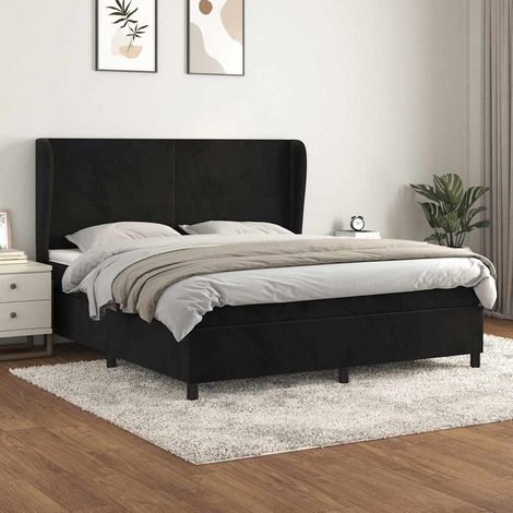 Cama box spring con colchón terciopelo negro 180x200 cm (1/5)