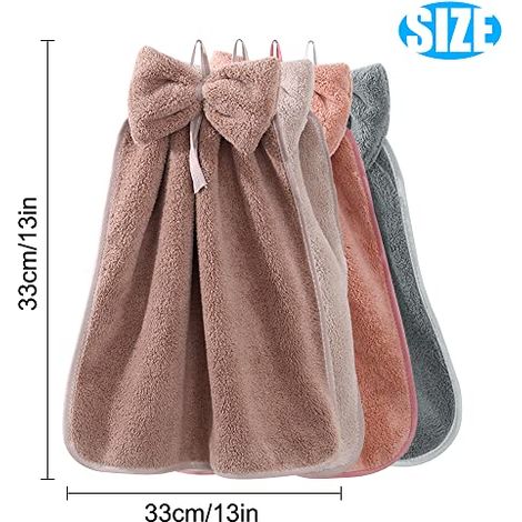 Ensemble de 4 serviettes suspendues avec nœuds, dotées d'anneaux de suspension en polaire corail microfibre, super absorbantes et douces, de jolies serviettes convenant aux cuisines, salles de bains, (1/4)