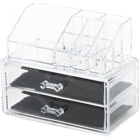 Organiseur de rangement pour cosmétiques 9 x 12 x 16 cm en plastique transparent, boîte de rangement maquillage pour tiroir et salle de bain (1/5)