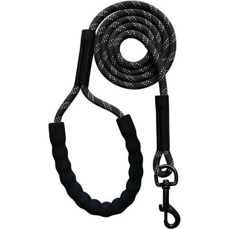 Longe pour Chien 5m, Long Laisse Chien Corde avec Poignée Rembourrée pour Chiens de Petites à Grandes Taille, Noir (1/5)