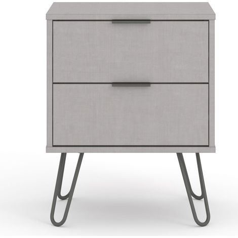 2 Drawer Bedside Cabinet - Textured Manufactured Board/Metal - 45 x 39.5 x 57 cm - Grey (1/4)