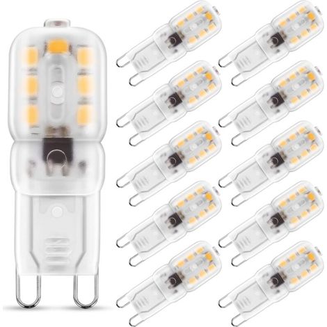 Lampadina LED da 2W G9 bianco caldo 3000K, equivalente a una lampada alogena da 25W, 230V AC, 180lm, fascio luminoso ampio a 360°, attacco G9, confezione da 10 [Classe energetica A+] - Crezuo