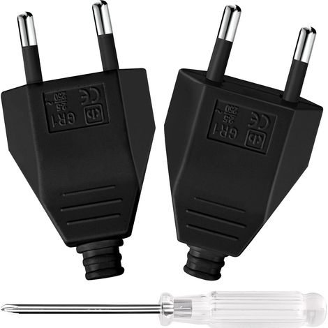 2 Pièces Fiche Européenne Plate, Fiche mâle, Prise Electrique Male 250V 2.5A, Matériau PP, D'alimentation Domestique Décorative à Encastrer ou à Remplacer(Noir) (1/5)
