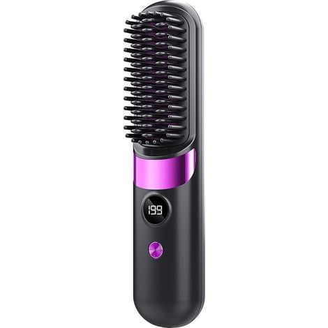 Brosse lissante sans fil, mini lisseur en céramique à chauffage rapide, 4 réglages de température, soin des cheveux aux ions négatifs, protection anti-brûlure, lisseur rechargeable avec câble de charg (1/5)