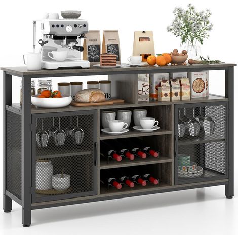 Pour TV Jusqu'à 60 Pouces Meuble Buffet Salon Salle à Manger Portes Métal Grillagées Style Industriel Gris (1/5)