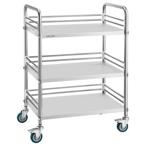 Carro de Laboratorio de Acero Inoxidable 3 Niveles con Ruedas Bloqueables, Bandeja de Almacenamiento Móvil Resistente para Hospitales, Restaurantes, Cocinas, Salones, 615 x 410 x 870 mm (1/5)