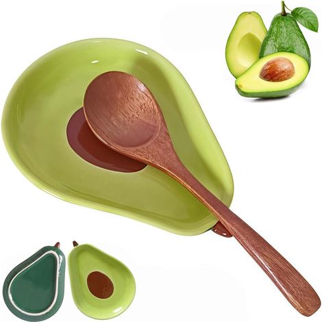 Grand repose-cuillère en céramique en forme d'avocat pour comptoir de cuisine, cuisinière, café (vert) (1/5)