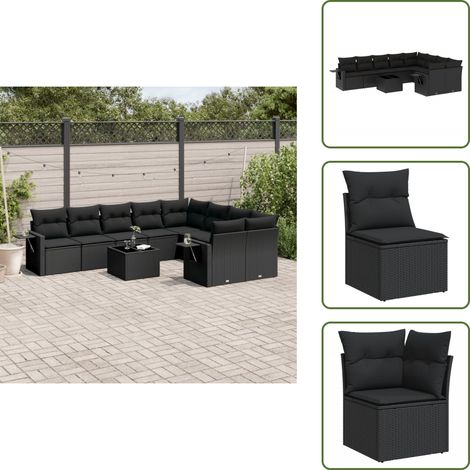 Salon de jardin 10 pcs avec coussins noir résine tressée - Ensemble Salon De Jardin - Meuble De Jardin - Résine Tressée - Rotin Synthétique - Mobilier Extérieur (1/5)