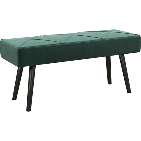 Panca imbottita in effetto velluto verde 100 x 36 x 45 cm con gambe in acciaio (1/4)